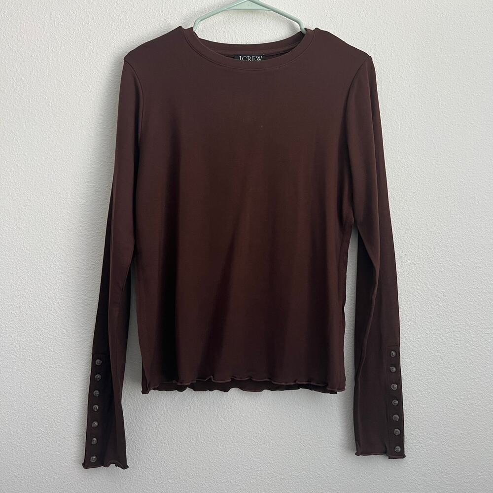 J Crew Refined Rib Long Sleeve Shirt With Button Cuffs Large Brown